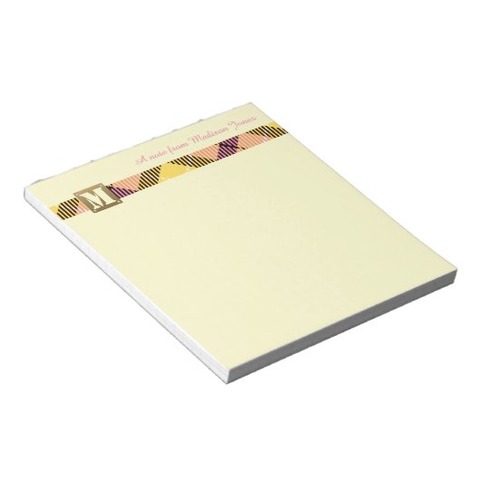 Moderner Monogramm Beruflicher Skriptname Tartan Notizblock (angewinkelt)