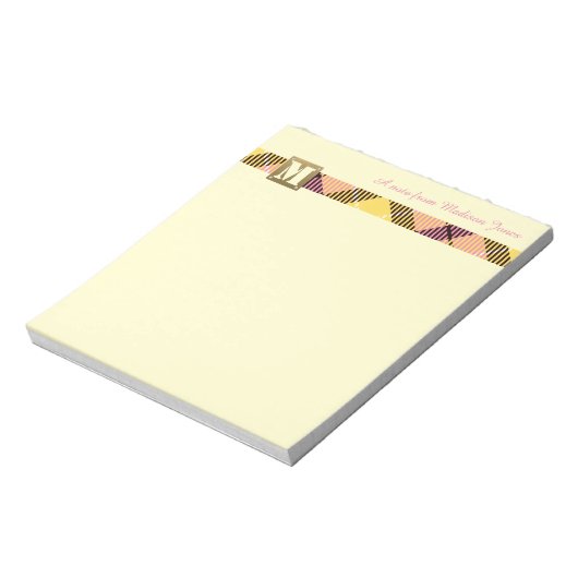 Moderner Monogramm Beruflicher Skriptname Tartan Notizblock (Rotiert)