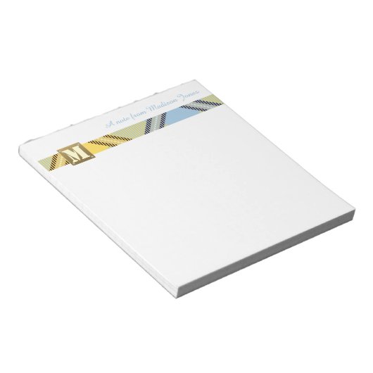 Moderner Monogramm Beruflicher Skriptname Tartan Notizblock (angewinkelt)