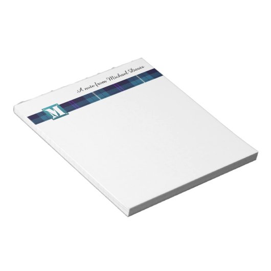 Moderner Monogramm Beruflicher Skriptname Tartan Notizblock (angewinkelt)