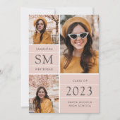 Moderner Monogramm-FotoCollage Blush-Abschluss Ankündigung (Vorderseite)