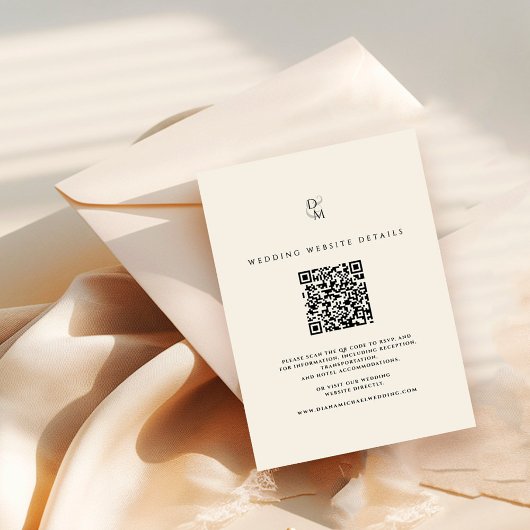 Moderner Monogramm-Hochzeitswebsite-Details QR-Cod Begleitkarte