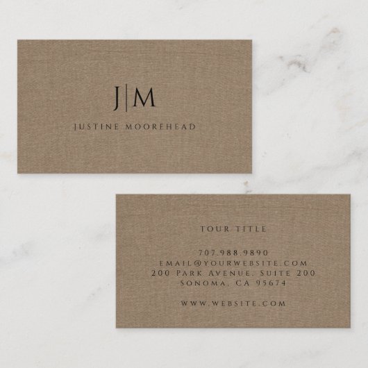 Moderner Monogramm Minimalistisch-Braune Leineneff Visitenkarte (Vorne/Hinten)