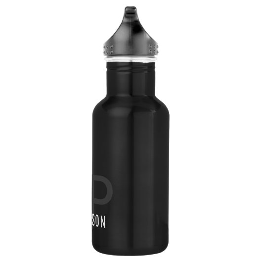 Moderner Monogramm Name Schwarz Grau Personalisier Edelstahlflasche (Rechts)