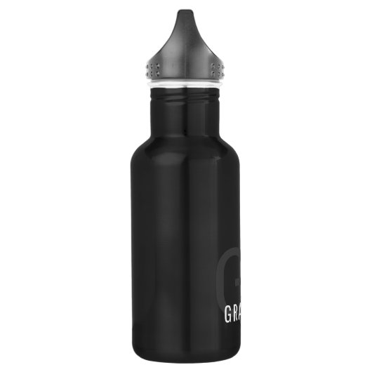 Moderner Monogramm Name Schwarz Grau Personalisier Edelstahlflasche (Links)