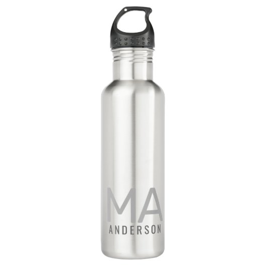 Moderner Monogramm Name Subtil Personalisiert Edelstahlflasche (Vorderseite)