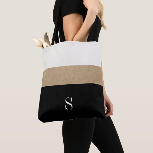 Moderner Monogramm-Schwarz-Goldstreifen Tasche (Von Nahem)