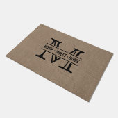 Moderner Monogramm- und Rustikaler Burlap-Effekt Fußmatte (Schrägansicht)