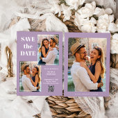 Moderner Multi-Foto-Lavendel | QR-Code Save The Date