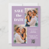 Moderner Multi-Foto-Lavendel | QR-Code Save The Date (Vorderseite)