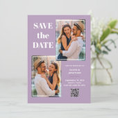 Moderner Multi-Foto-Lavendel | QR-Code Save The Date (Stehend Vorderseite)