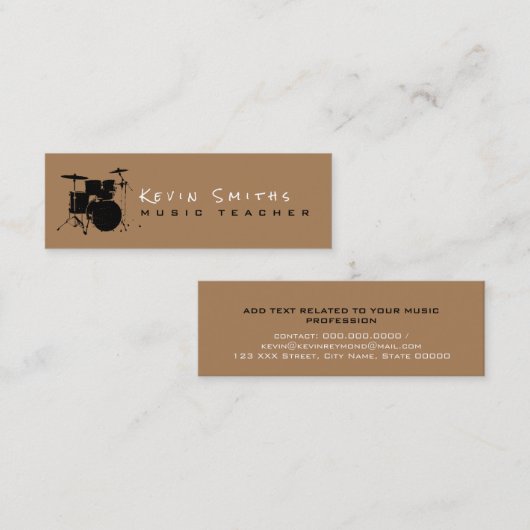 Moderner Musiklehrer Drummer einfach Mini Visitenkarte (Vorne/Hinten)