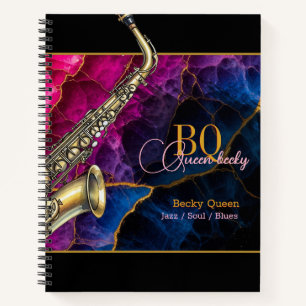 Moderner Musiscan, Goldsaxophon-Jazz, Monogramm Notizblock