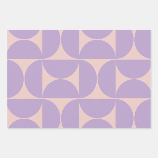 Moderner Musterlavender Mitte des Jahrhunderts Geschenkpapier Set (Vorderseite)