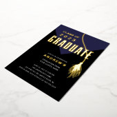 Moderner, mutiger Blue Grad Cap Abschluss Folieneinladung (Gedreht)