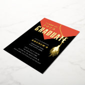 Moderner, mutiger Orange Grad Cap Abschluss Folieneinladung (Gedreht)