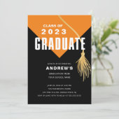 Moderner, mutiger Orangenkappenladen Abschluss Einladung (Stehend Vorderseite)