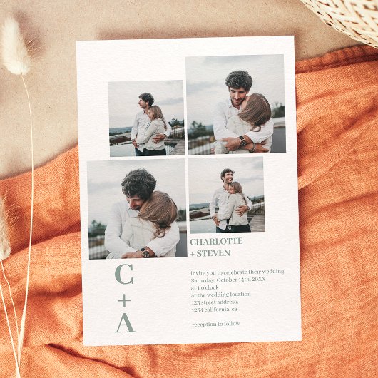 Moderner, mutiger Schriftart sage grün 4 Fotos Gri Einladung