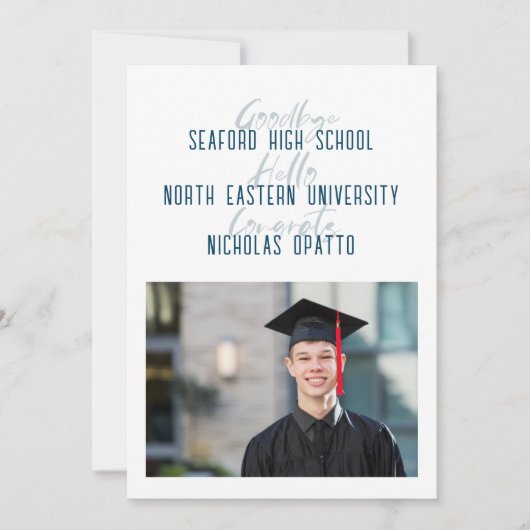 Moderner, mutiger Script Boy High School Abschluss Ankündigung (Vorderseite)