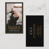Moderner Nageltechniker Nail Foto Black Gold Visitenkarte (Vorne/Hinten)