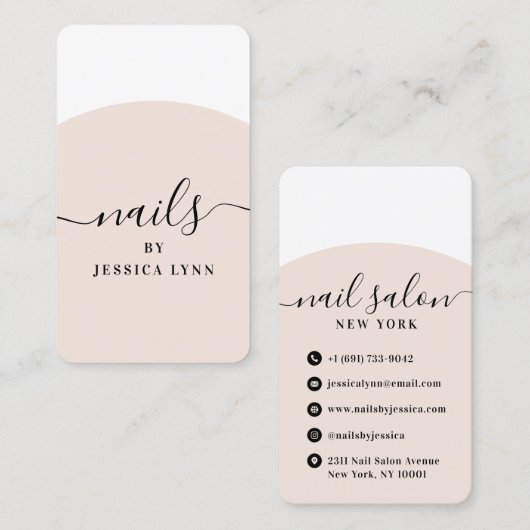 Moderner Nageltechniker stilvoller Script Schönhei Visitenkarte (Vorne/Hinten)