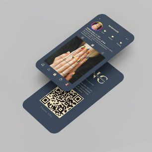 Moderner Nail Artist Salon Dark Blue Gold Instagra Visitenkarte