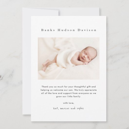 Moderner Name 2 Foto Baby Dankeskarte (Rückseite)