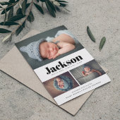 Moderner Name 3 Foto Collage Geburtsankündigung Ankündigung