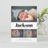 Moderner Name 3 Foto Collage Geburtsankündigung Ankündigung (Stehend Vorderseite)