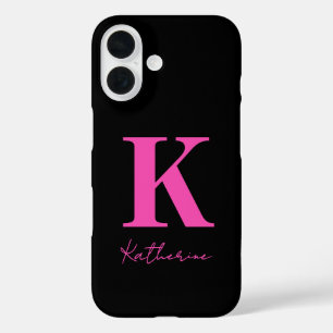 Moderner Name Anfangsbuchstabe Schwarz Rosa Person iPhone 16 Hülle