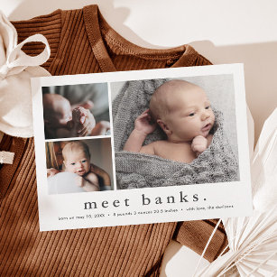 Moderner Name Baby Foto Collage Geburtsankündigung Postkarte
