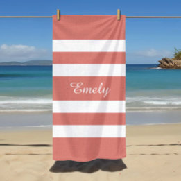 Moderner Name Coral Pink Gestreifter Pool Strandtuch