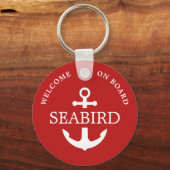 Moderner Name des Ankerbootes Red White Nautic Schlüsselanhänger (Vorderseite)