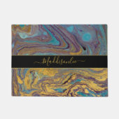 Moderner Name des Aquamarinen Lila Marmormonogramm Fußmatte (Vorderseite)