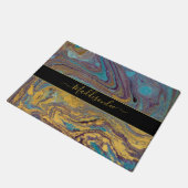 Moderner Name des Aquamarinen Lila Marmormonogramm Fußmatte (Schrägansicht)