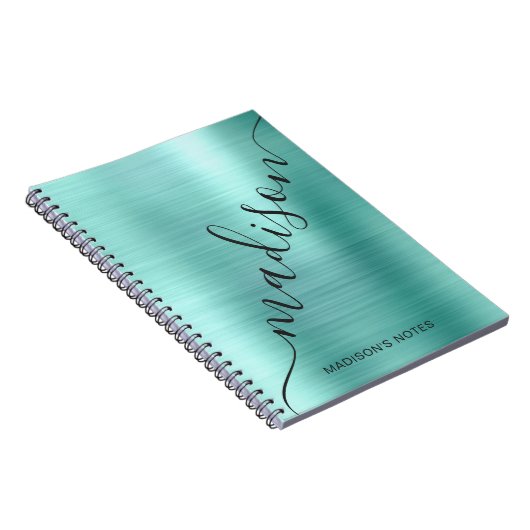 Moderner Name des Aquamarinen Monogrammschrift-Skr Notizblock (Rechte Seite)