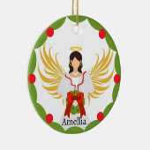 Moderner Name des Heiligen Engels Red Green Holly Keramik Ornament (Rechts)