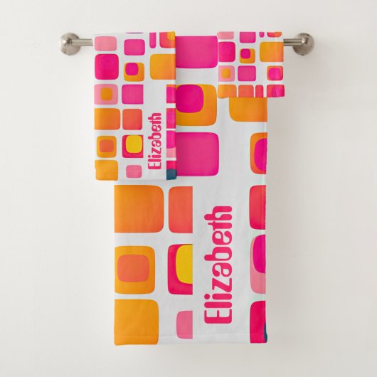 Moderner Name des Retro Geometric Pattern des Mitt Badhandtuch Set (Insitu)