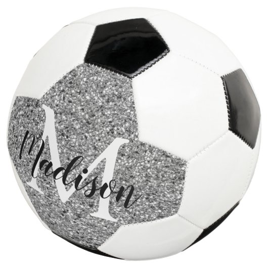 Moderner Name des Silver Glitzer Chic Monogram Fußball (Dreiviertel)