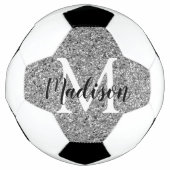 Moderner Name des Silver Glitzer Chic Monogram Fußball (Vorderseite)