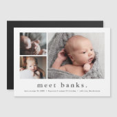 Moderner Name Einfach 3 Foto Geburtsankündigung de Magneteinladung (Vorne/Hinten)