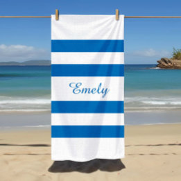 Moderner Name Französisch Blau Gestreifter Pool Strandtuch