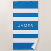 Moderner Name Französischer Blue Strip Pool Strandtuch (Vorderseite)