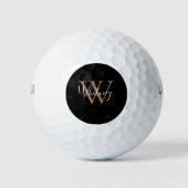 Moderner Name für Schwarz-Gold-Monogramm-Skripte Golfball (Vorderseite)