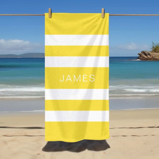 Moderner Name Gelb gestreifter Pool Strandtuch