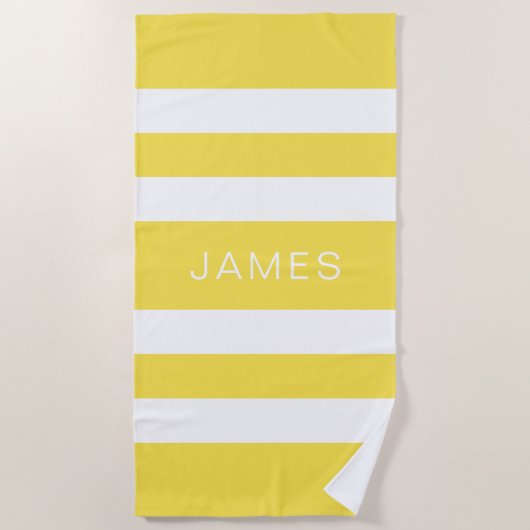 Moderner Name Gelb gestreifter Pool Strandtuch (Vorderseite)
