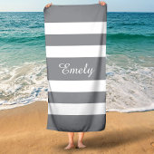 Moderner Name Grau Gestreifter Pool Strandtuch