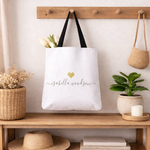 Moderner Name in Goldherz-Schrift  Tasche