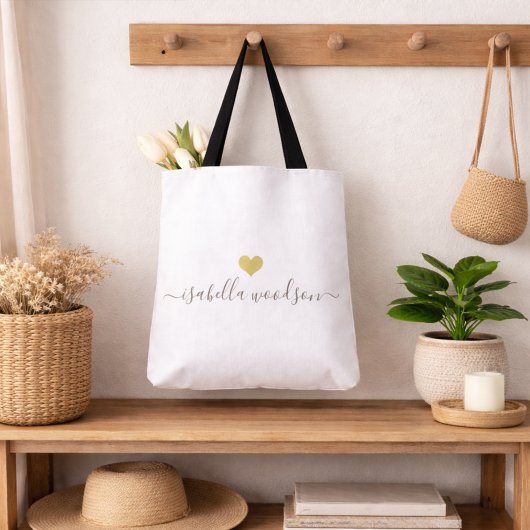 Moderner Name in Goldherz-Schrift Tasche