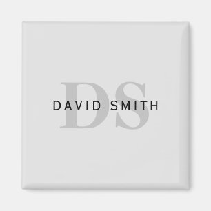 Moderner Name & Monogramm Bearbeitbar Grau & Sch Magnet